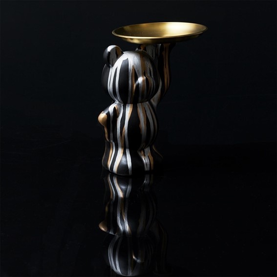 Figurka Deco Bear z Tacą Czarny