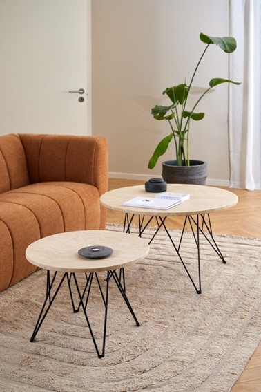 Stolik Kawowy PRUNUS fi80 Czarny/Trawertyn