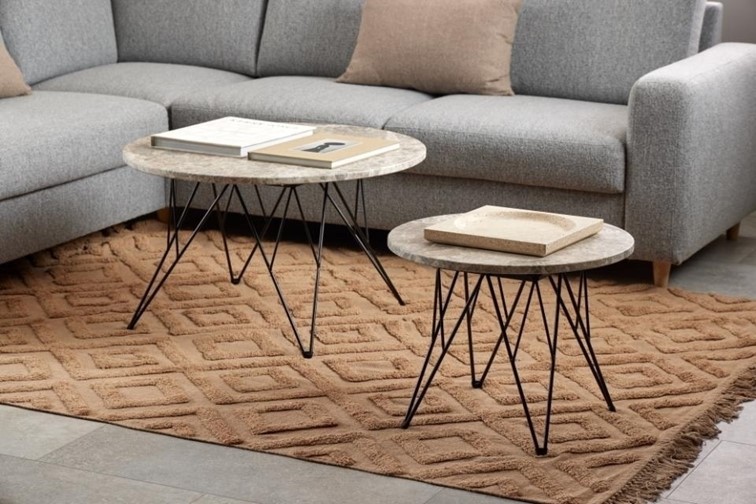 Stolik Kawowy PRUNUS fi55 Czarny/Szary Marmur