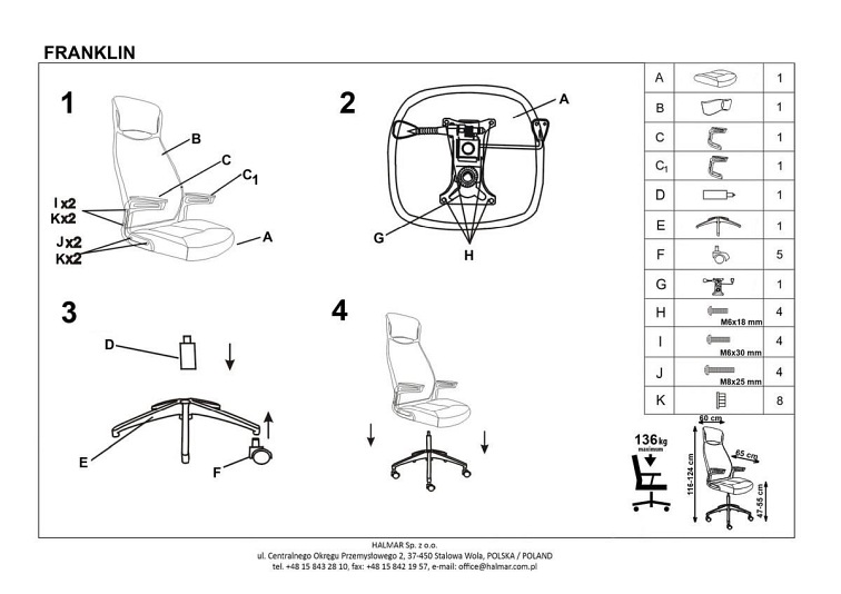 Fotel Obrotowy FRANKLIN Czarno Popielaty Biały