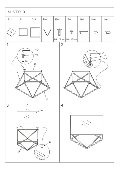 Ława SILVER B 50x50 Srebrny/Szkło Dymione