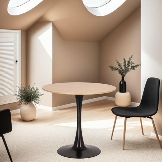 Stół SIMPLET SKINNY Fi80cm Dąb/Czarny