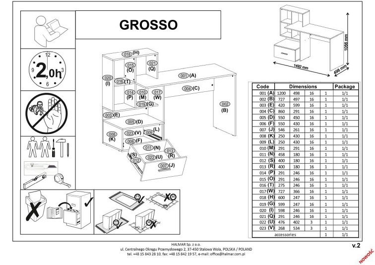 Biurko GROSSO Dąb Złoty/Biały