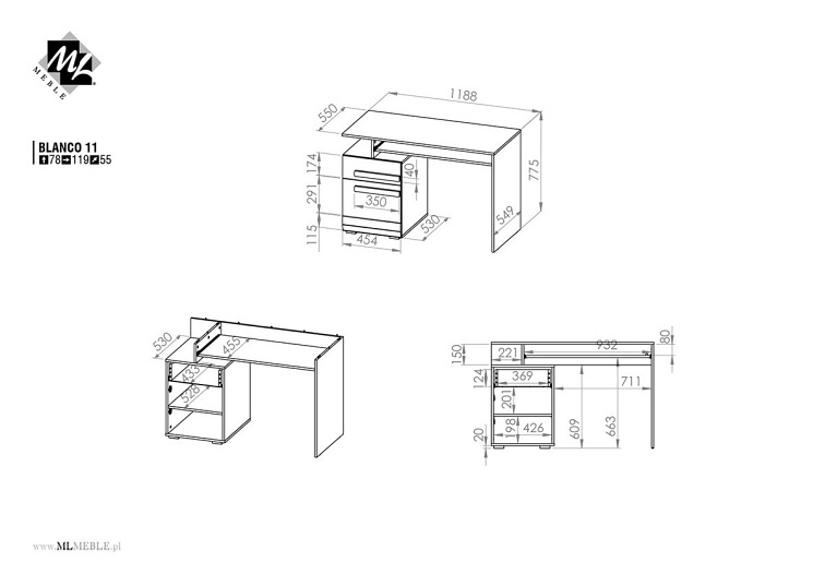 Biurko BLANCO 11 Sosna Śnieżna