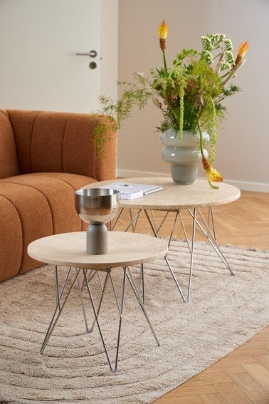 Stolik Kawowy PRUNUS fi80 Chrom/Trawertyn