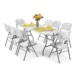 Zestaw Mebli Cateringowych Składany Stół 180 cm + 8 Krzeseł Biały