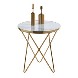 Ława L11-FX (G) fi50 Biały Marmur/Złoty