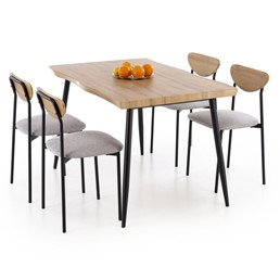 Zestaw DICKY Stół + 4 Krzesła Naturalny/Czarny/Popielaty