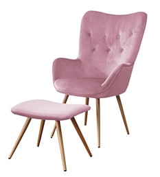 Fotel Velvet + Podnóżek LC-022 Różowy