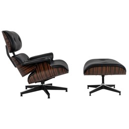 Fotel z Podnóżkiem LOUNGE HM PREMIUM Czarny/Heban