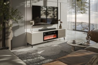 Stolik RTV RANDOM 2 RTV-K 180 cm z Kominkiem Kaszmir/Orzech/Czarny