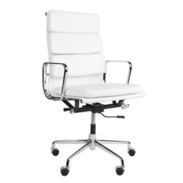 Fotel Biurowy CH2191T Biała Skóra/Chrom