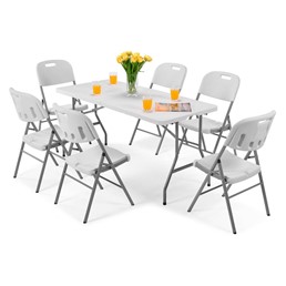 Zestaw Mebli Cateringowych Składany Stół 150 cm + 6 Krzeseł Biały